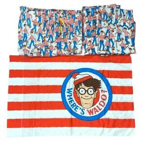 Vintage 1990 Where's Waldo? Twin Size Sheet Set 3pc Martin Mandford